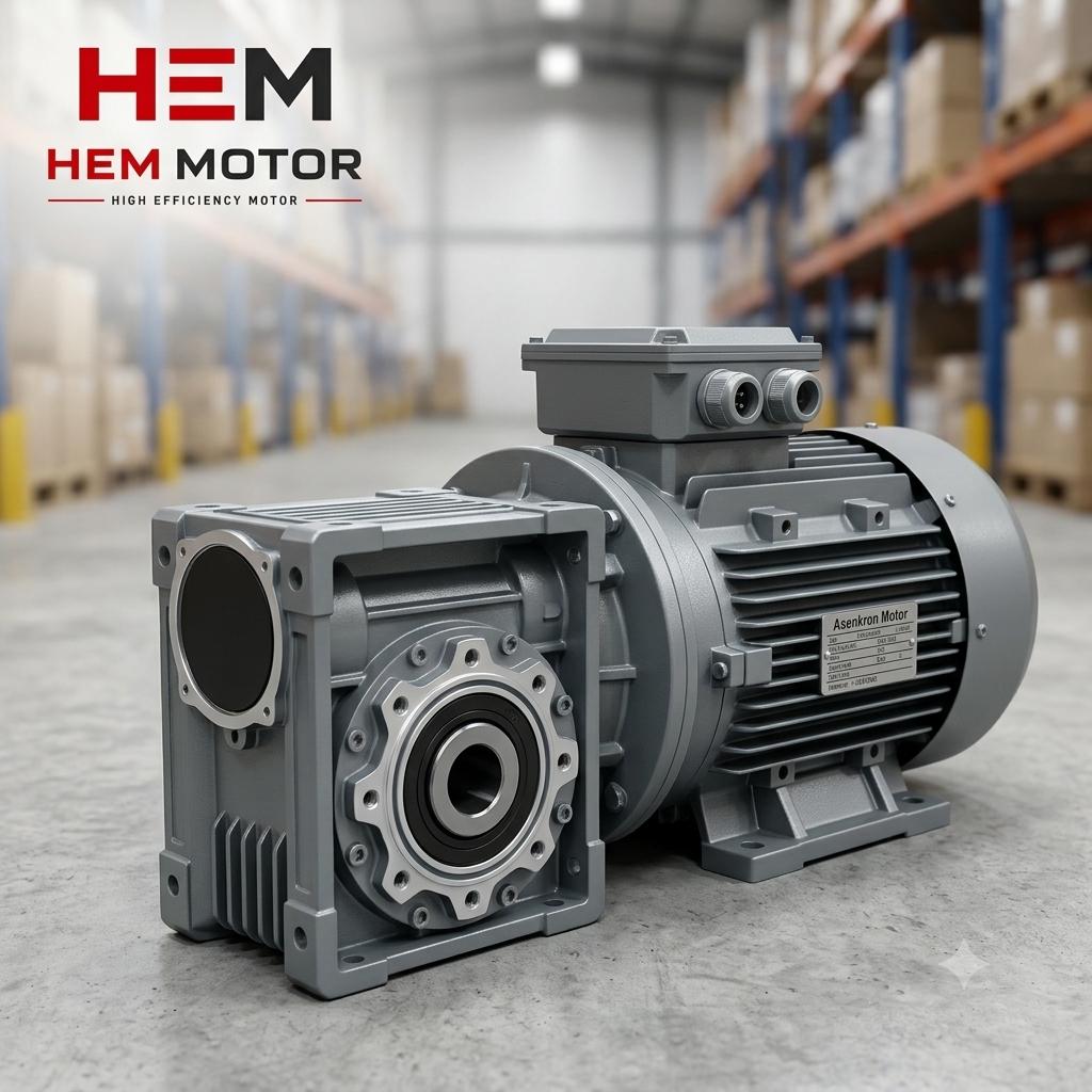 Spare electric motor and worm-gear reducer stock in a maintenance store